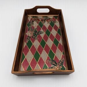 Robert M. Weiss Hand Painted Reverse Glass Serving Tray Holly & Harlequin Peru